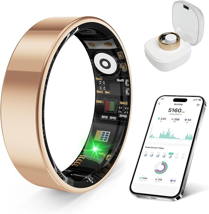 Smart Health Ring, Featuring Stress and Sleep Monitoring Functions, Compatible with iOS and Android,Waterproof Fitness Tracker for Women & Men, No Subscription Fee. (Rose Gold, 11)