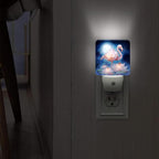 Tropical Bird Night Lights Plug Into Wall, Tropical Serene Water Lily Moon Summer Peach Led Night Lights Plug Into Wall Outlet for Guest Room Basement Office Decor 1pcs