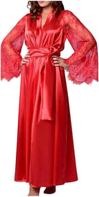 Mzkdieey Women's Floral Lace Robe Silk Kimono Bathrobe Long Bridesmaids Wedding Party Loungewear Sleepwear Dressing Gown