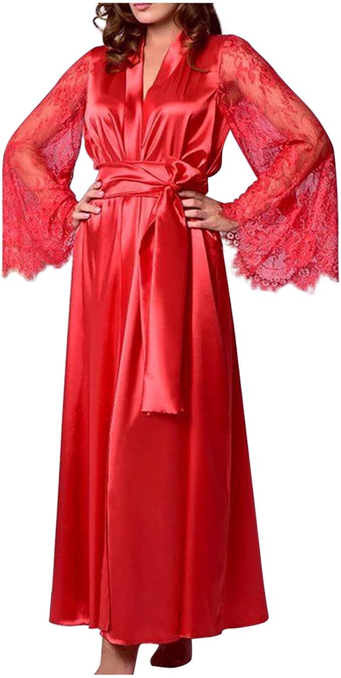 Uillui Lace Silk Robes for Women Long Sexy Satin Kimono Robe Bridesmaids Wedding Party Lingerie Robe Loungewear Sleepwear