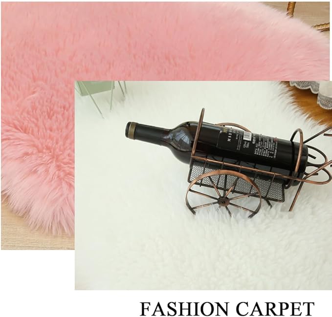 Faux Fur Sheepskin Heart Shaped Area Rugs, 12"x16" Luxurious Wool Love Floor Carpets Bathroom Non-Slip Mat for Home Decor Nursery Living Room Bedroom Pet Kids and Baby Room (Black)