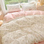 Nayoroom Floral Duvet Cover Queen Size Girls Pink White Botanical Flower Coquette Bedding Set 3 Pieces Soft Breathable Garden Cottagecore Aesthetic Comforter Cover with Pillow Shams