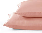 Rose Gold Satin Pillowcases with Zipper （20x26）,Standard Size Pillowcases Set of 2, Rose Gold Silk Pillowcase for Hair and Skin