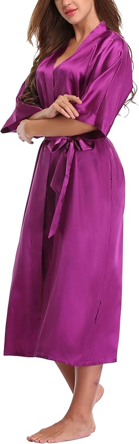 Women Kimono Long Robe Lightweight Bathrobe Soft Nightwear Comfy Nightgown