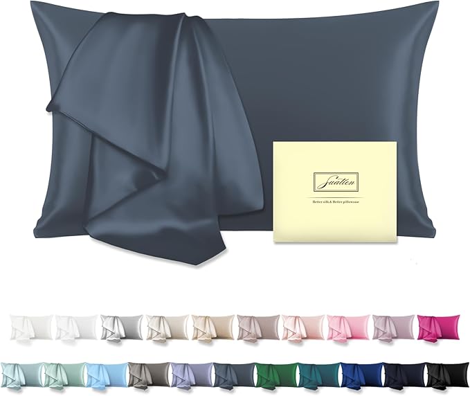 Mulberry Silk Pillowcase for Hair and Skin Standard Size 20"X 26" Pillow Case with Hidden Zipper Soft Breathable Smooth Cooling Silk Pillow Covers for Sleeping (Space Grey,Standard,1Pcs)