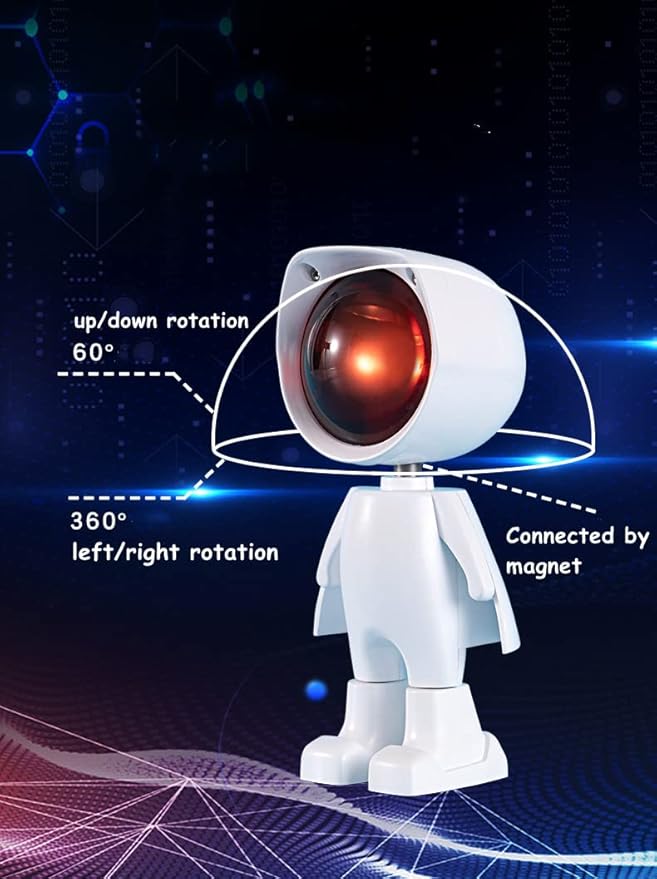 Premium Sunset Projection Lamp,Adjustable Brightness Touch Control LED Night Light,360° Rotating Astronaut Design Ambient Light for Bedroom Decor, Party, Photography,Rechargeable & USB Powered