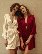 Women's Pure Short Satin Robes Bridesmaid and Bride Silky Robes Summer Sleepwear
