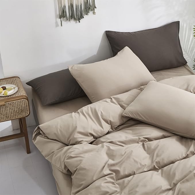 Luxlovery Khaki Comforter Set Twin Cream Coffee Bedding Set Minimalist Bedding Set Solid Dark Champagne Blanket Quilts Modern Ultra Soft Breathable Taupe Color Comforter Set