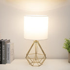 COTULIN Gold Modern Small Table Lamp for Bedroom & Living Room - Geometric Metal Base, White Fabric Shade, Ideal for Bedside & Kids' Desk, Nightstand Lamp