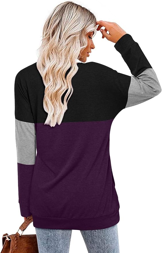 Magritta Women's Long Sleeve Leopard Color Block Tunic Comfy Crewneck T Shirt Tops Black XL