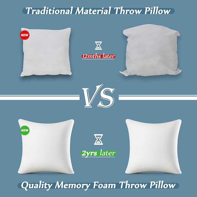 AM AEROMAX 18x18 Inch Memory Foam Pillow Insert, Firm & Fluffy Square Throw Pillow for Couch and Bed, Premium Decorative Stuffer, Heavy Duty & Non-Flattening