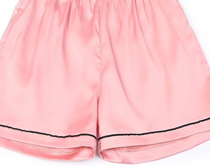 QPANCY Kids Satin Pajamas Sets Baby Boy Girl Button-Down Silk Sleepwear 2 Piece Short Sleeve Loungewear Clothes Set