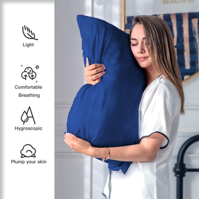 Silk Pillow Cases 2 Pack Soft Breathable and Sliky King Size Pillow Cases Set of 2,Natural Mulberry Silk Pillowcase Set of 2 for Hair and Skin with Hidden Zipper (Royal Blue,20"X 36",2pcs)