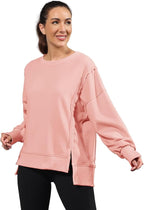 Nirovien Womens Oversized Crewneck Sweatshirt Side Slit Long Sleeve Pullover Slouchy Fit Tops