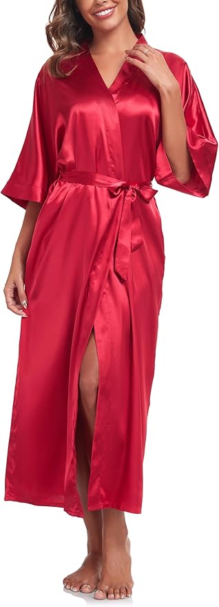 Womens Long Silky Robe Satin Kimono Robes Silk Bathrobe for Wedding Party Full Length Dressing Gown