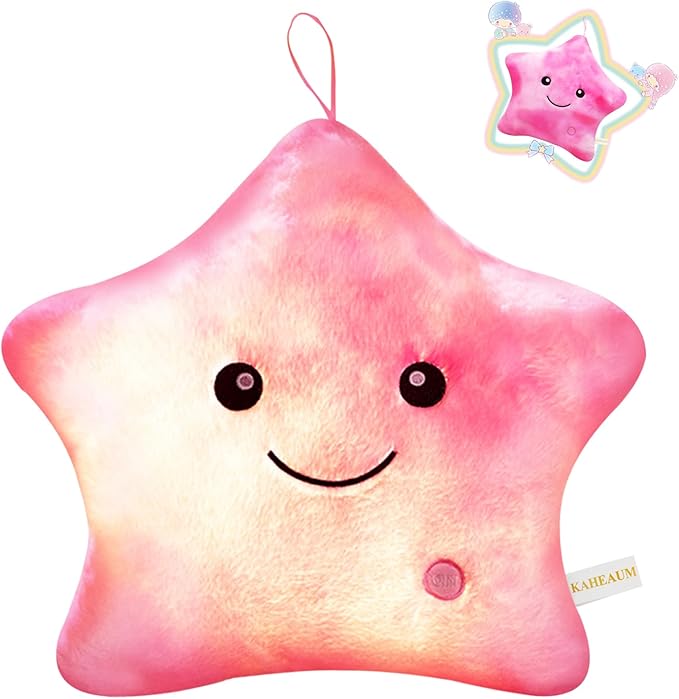 Cute Stuffed Animal Night Light Up Star Pillows for Kids Novelty Pillows,Glow in The Dark Plush Toy for Boys Girls Children Adults Birthday Christmas Doll Gifts,Soft Throw Pillow Pink Plushie