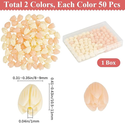 100pcs 9x11mm Flower Shape Beads Light Pink Flower Beads Artificial Synthetic Coral Peach Color and Creamy White Spring Flowers Loose Spacer Jasmine Bead for Jewelry Making Necklace Bracelet