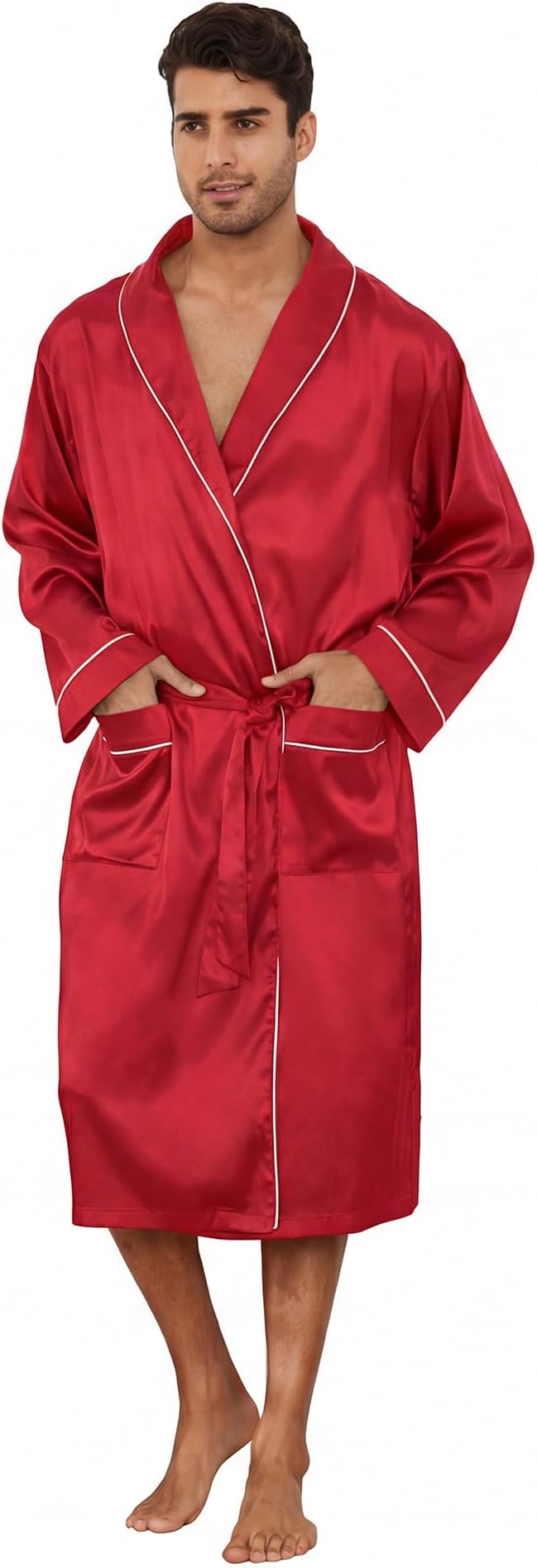 Vulcanodon Men’s Satin Robe Lightweight,Men's Luxurious Silk Kimono Bathrobe