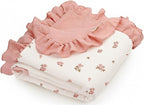 Muslin Ruffled Baby Blanket, Extra Large 52 x 52 Inches, Soft Breathable Cotton Crib Blanket for Newborn Infant Toddler (Vintage Blossom-Ruffled, Printed)