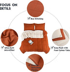 HIG 3pc Burnt Orange Queen Size Comforter Set - All Season Reversible Down Alternative Comforter with Sham - Quilted Duvet Insert with Corner Tabs - Box Stitched - Breathable, Soft, Fluffy
