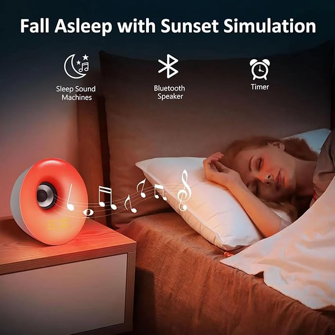 Sunrise Alarm Clock - 7 RGB Night Light, Digital Clock with 7 Alarms, Adjustable White Noise Sound Machine with FM & Bluetooth Speaker, Smart Alarm Clocks for Bedrooms & Thoughtful Gifts