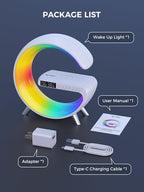 Smiling Shark Wake Up Light, Wireless Charger Atmosphere Desk Light with Bluetooth Speaker White Noise App Control Dimmable Sunrise & Sunset Simulation Dual Alarm Clock Smart Light for Home Decor