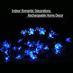 SEMILITS Outdoor Solar String Lights 50LED Flower Shaped Solar Fairy Lights for Christmas Garden Decoration Blue