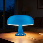 25W Blue Mushroom Lamp, LED Retro Table Lamp with 3 Color Temperatures and 4 Bulbs, Mid Century Modern Nightstand Light for Bedroom, Living Room, Office Aesthetic Decor, US Plug Powered, E14 Sockets