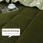 HIG 3pc Olive Green Twin/Twin XL Comforter Set - All Season Reversible Down Alternative Comforter with Sham - Quilted Duvet Insert with Corner Tabs - Box Stitched - Breathable, Soft, Fluffy