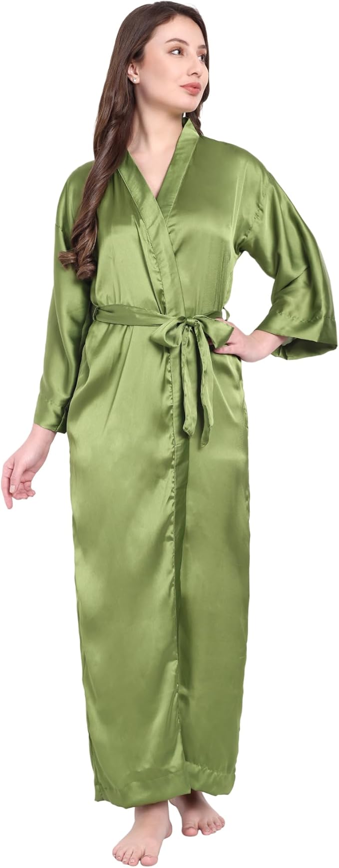 Silk Robes for Women Ankle Length Satin Kimono Robes with Belt Bridemaids Sleepwear Bachelorette Nightgown