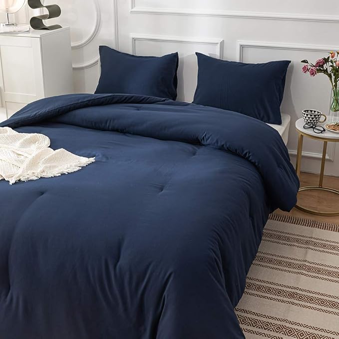 Luxlovery Navy Blue Comforter Set King Size Navy Bedding Comforter Sets Soft Dark Blue Blanket Quilts Lightweight Soft Breathble Solid King Comforter Set