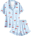 Umeyda Girls & Women Satin Pajamas Set Button Down 2 Piece Silk Pjs Shorts Set Ruffle Sleepwear, 5 Years-Women L