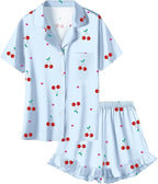 Umeyda Girls & Women Satin Pajamas Set Button Down 2 Piece Silk Pjs Shorts Set Ruffle Sleepwear, 5 Years-Women L