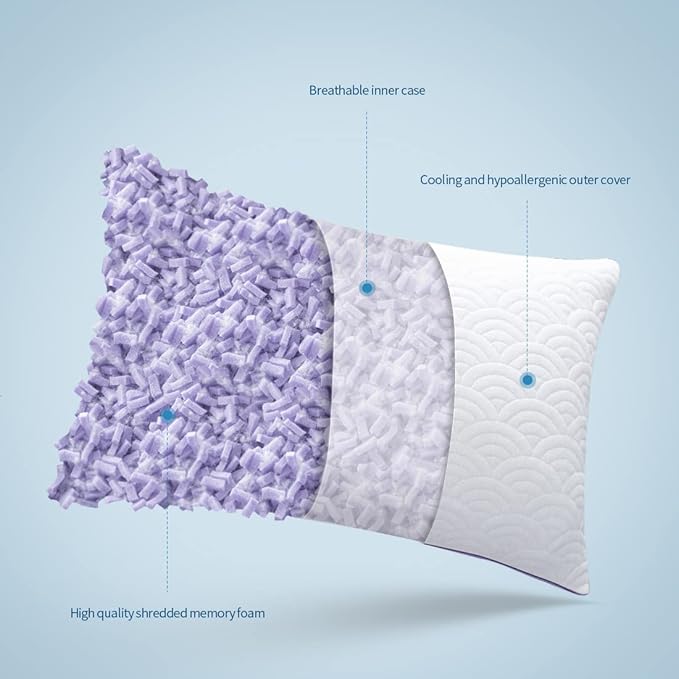 MOLCLCUY Memory Foam Pillows Standard Size Set of 2 Adjustable Cool Pillow for Side Back Stomach Sleepers Luxury with Washable Cover