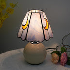 Mushroom Lamp Tiffany Lamp Stained Glass Table Lamp Moon Cute Small Bedside Lamps for Living Room Home Decor,Unique Aesthetic Home Living Room Decor Girls Women Birthday Day Gift,Pink Blue