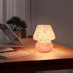 Mushroom Lamp, Small Bedside Table Lamp for Bedroom, Living Room, Cute Nightstand Lamp, Translucent Pink Glass Desk Light with E26 2700K Bulb, Home Decor Gift for Girls Women