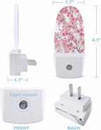 Spring Pink Blossom Peach Night Light Plug into Wall, Watercolor Flower Tree Branch Popsicle Shape Night Light Nightlight with Light Sensors for Kids Bedroom Hallway