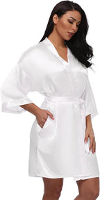 Women's Short Silky Robes Womens Satin Bathrobe Bride Bridesmaid Wedding Party Sleepwear Loungewear