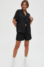 CHYRII Women's Silk Satin Pajamas Sets Tie Front Short Sleeve Tops and Shorts Two Piece Pj Sets Sleepwear