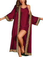 ChiaoLezhee Satin Robe Sets For Women, 2-PC Lightweight Bathrobe, Silk Sleepwear Kimono Bridesmaid Sexy Robes