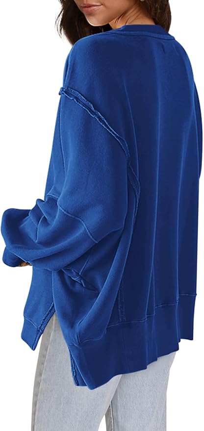Nirovien Womens Oversized Crewneck Sweatshirt Side Slit Long Sleeve Pullover Slouchy Fit Tops