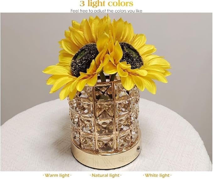 Flower Lamp with USB Charge, 3-Colour Infinitely Dimmable Artificial Sunflower LED Table Lamp, Rechargeable Cordless Touch Small Night Light, Gift Ideas for Mothers Day, Xmas, Birthday (Sunflowers01)
