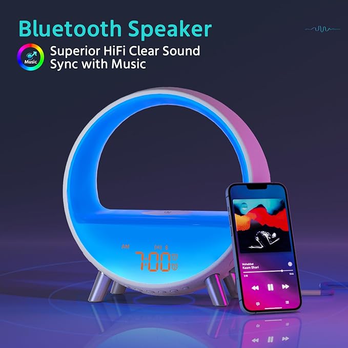 MOMILLA Sunrise Alarm Clock with 15W Wireless Charging Station, Bluetooth Speaker & White Noise Machine - Wake Up Light with Layered Ambient Glow, Sunset Sleep Aid, Zen Gifts for Women, Adults, Teens