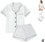 WJing Yi Jia 4Pcs Womens Satin Silky Pajama Sets Short Sleeve Shirt XS-4XL Floral Pajamas Set Soft PJ Loungewear Sleepwear