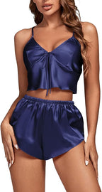 OPOIPIN Women's 3 Piece Pajama Set Sexy Cami Top and Shorts with Robe Sleepwear Loungewear Set