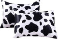Satin Pillowcase for Hair and Skin Cow Print Silk Satin Pillowcase 2 Pack Standard Size Pillow Cases Set of 2 Cooling Silky Pillow Cover with Envelope Closure (20x26 inches, Cow)