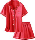 Girls & Womens Satin Pajamas Set, Silk Button-Down Sleepwear 2 Piece Nightwear, 3 Years - Women XXL