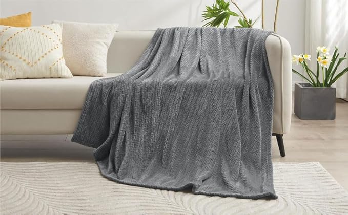 Waffle Knit Textured Throw Blanket Soft for Couch, Sofa, Twin Bed, Kids, Adults, 50” x 60” Chenille Knit Blanket, Boho Throw Blanket for Home Decor 250 GSM (Slate Grey)