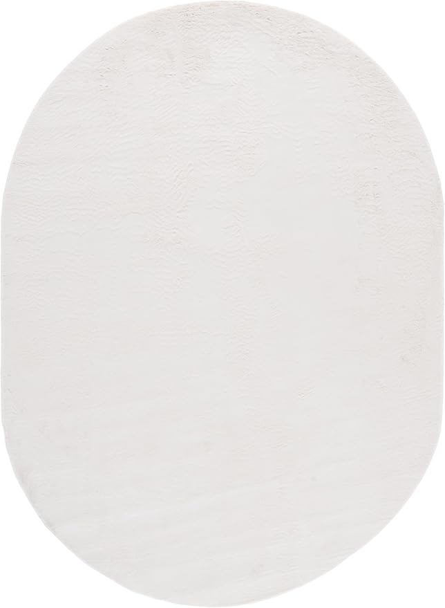 SAFAVIEH Washable Rug Faux Rabbit Fur Shag Collection - 5' x 7' Oval, Beige, Slip Resistant & Easy Cleaning, Ideal for Living Room, Bedroom, Kids Playroom, Nursery, Dining Space (FRF100B)