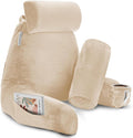 Clara Clark Reading Pillow with Shredded Memory Foam Includes 2 Neck and Lumber Support Pillows, Designed for Sitting Up in Bed and Couch, Back and Arms Adjustable Support for Adults Beige Cream
